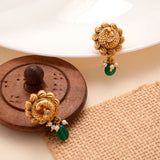 Elite Golden Peacock with Emerald Drops Earring