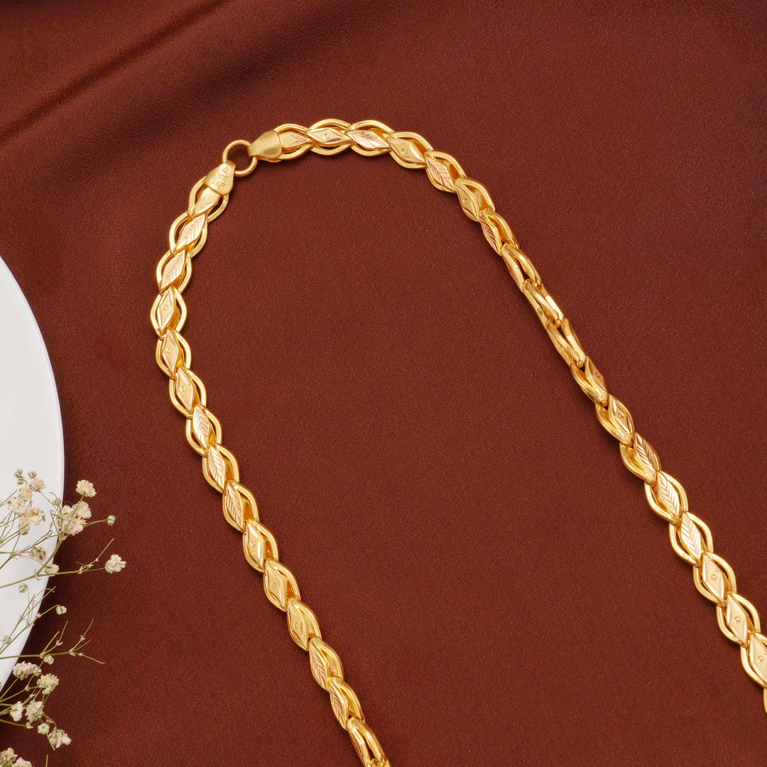 Traditional Leaf Design Gold Chain for Men