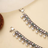 Silver Ruby Teardrop Link Antique Anklet