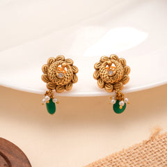 Elite Golden Peacock with Emerald Drops Earring