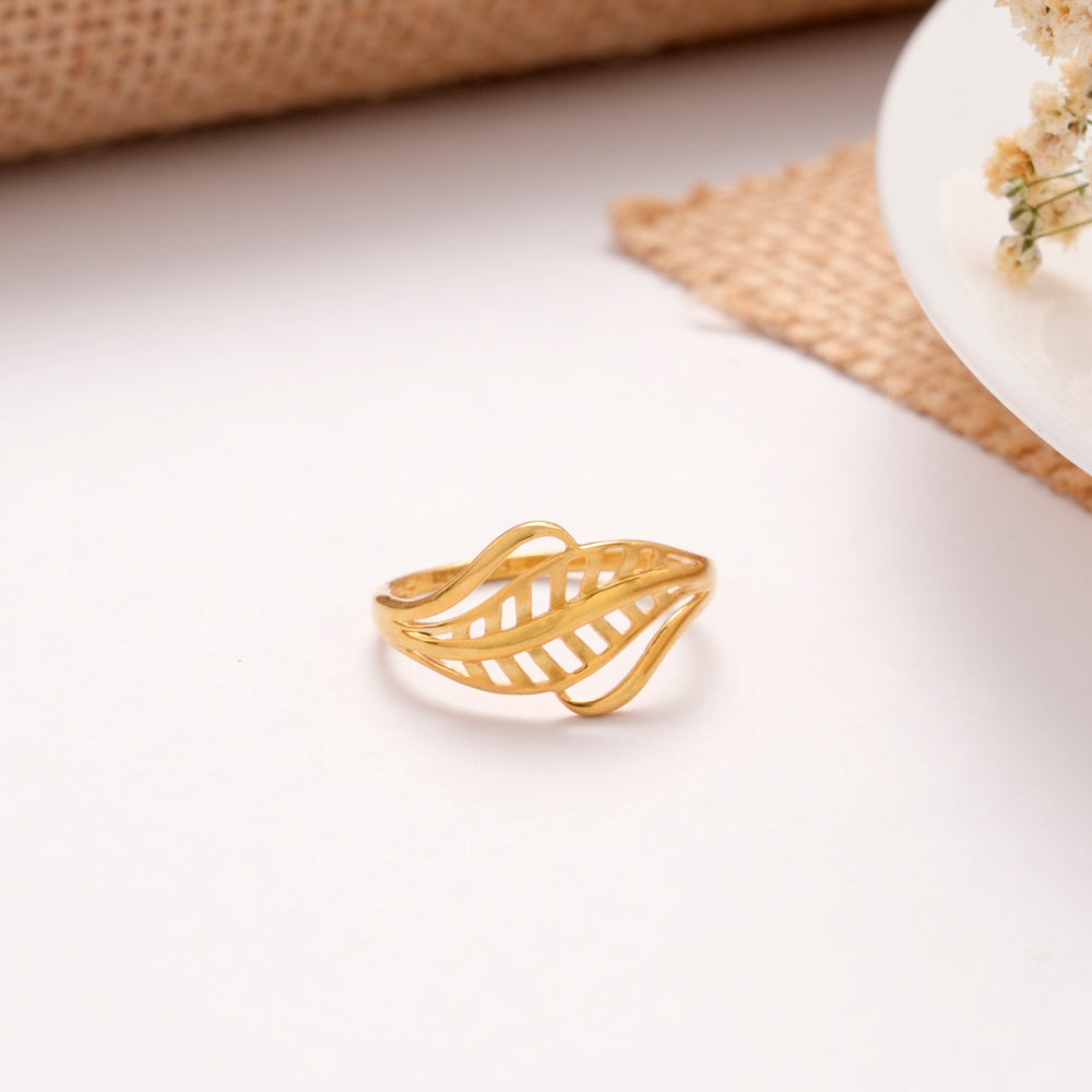 Golden Feather Leaf Casting Ring