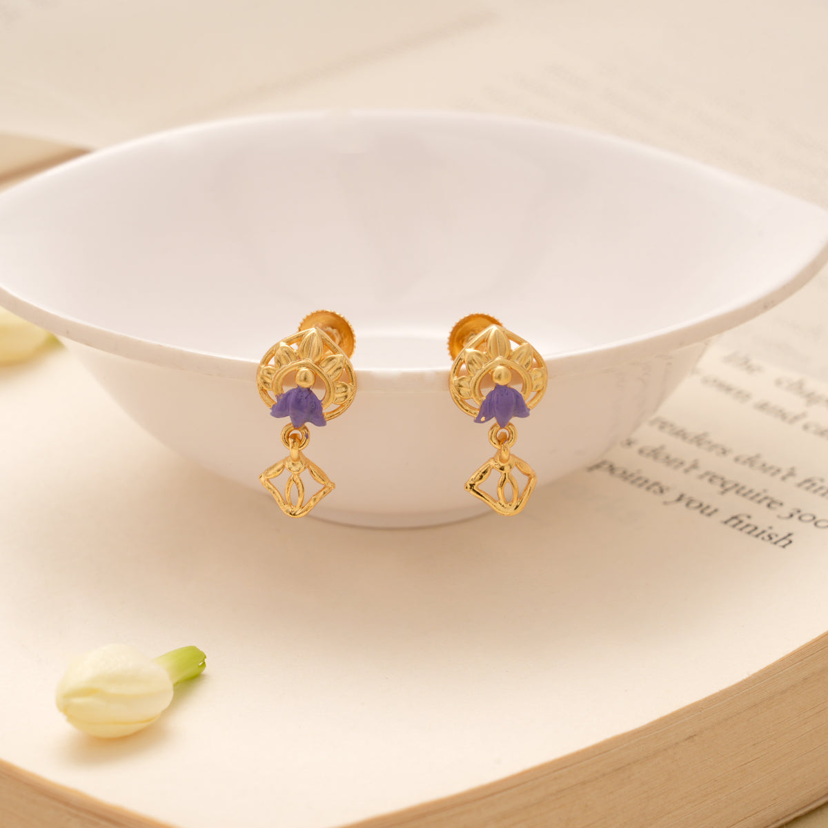 Elegant Tear Drop Enamel Golden Earring