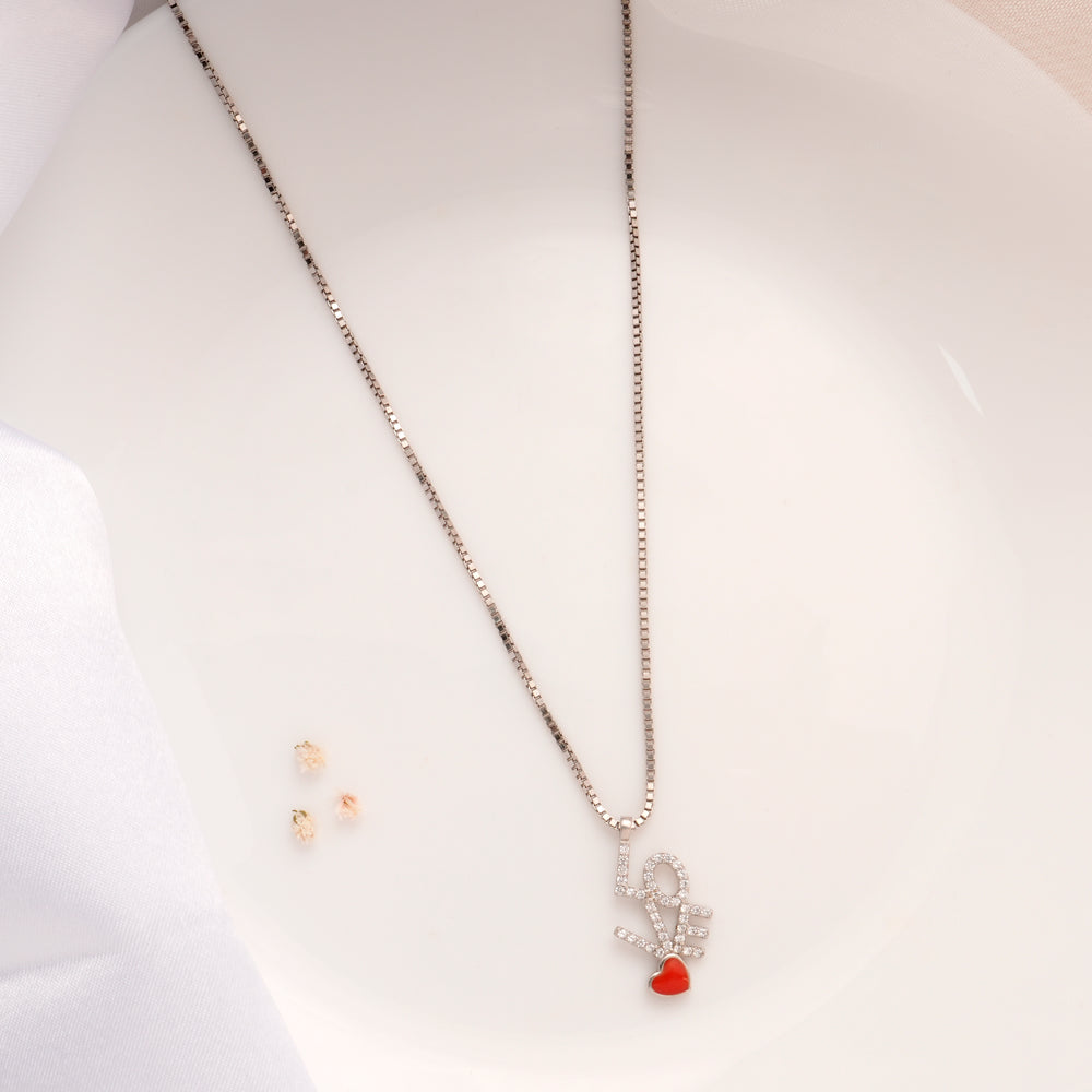 Love Design Pendant Silver Chain