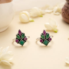 Emerald Dewdrop Floral Silver Toe Ring