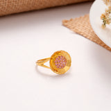 Blooming Flower Pink Stone Golden Ring