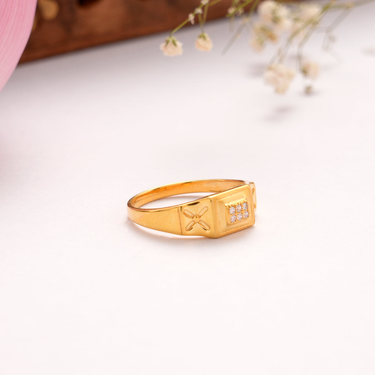 Premium Casting White Stone Golden Ring