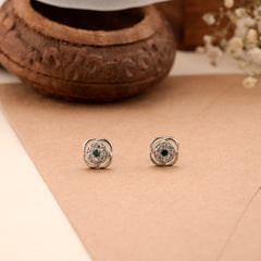 Floral Cluster Green Silver Stud