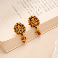 Peacock Ruby Drop Antique Silver Stud