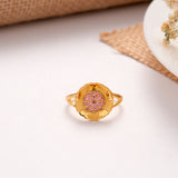 Blooming Flower Pink Stone Golden Ring