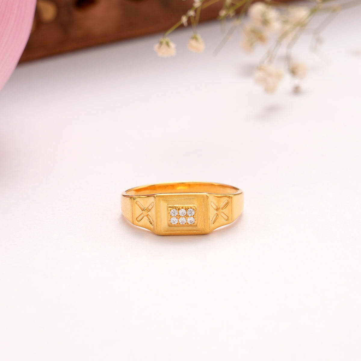 Premium Casting White Stone Golden Ring