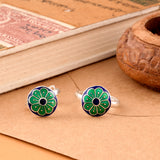 Blue Green Enamel Floral Design Silver Toe Ring