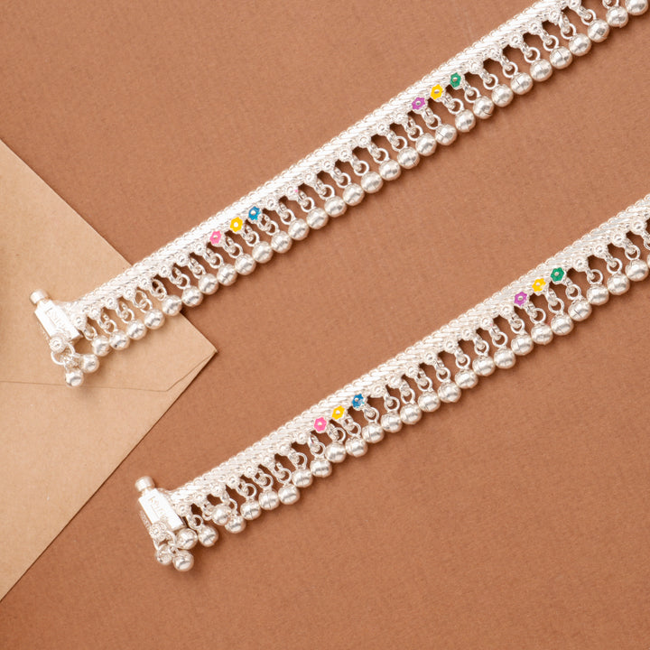 Classic Enamel Link Bell Silver Anklet