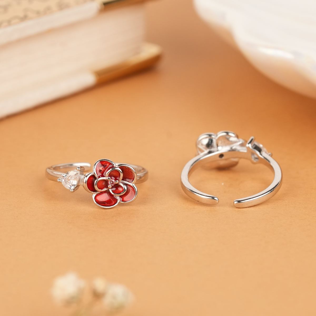 Beautiful Layer Red Rose Stone Silver Toe Ring