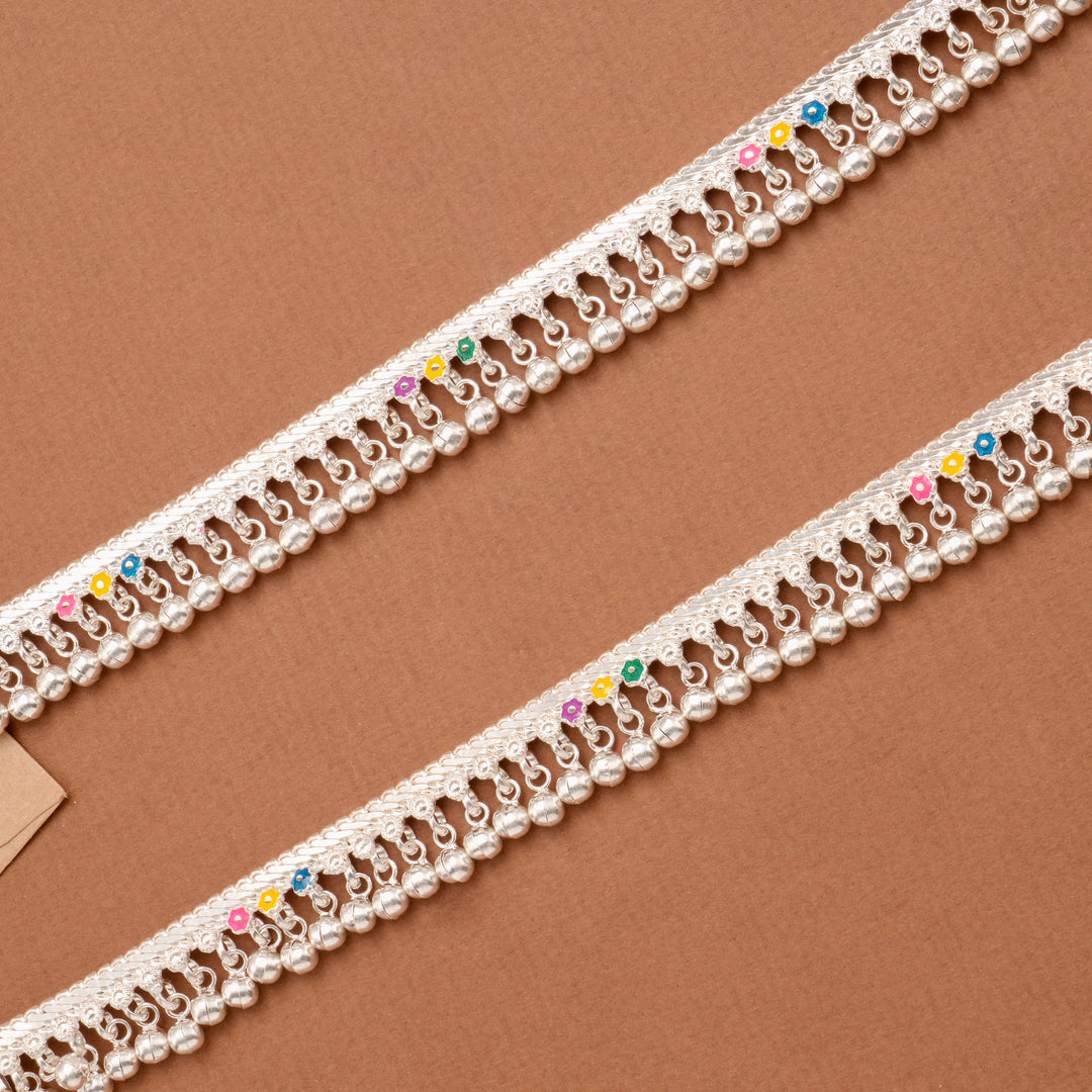 Classic Enamel Link Bell Silver Anklet