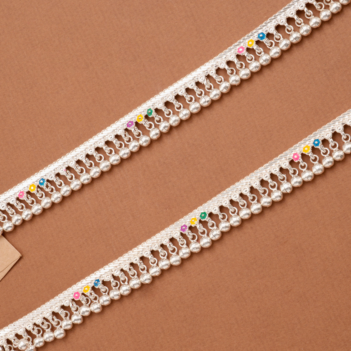 Classic Enamel Link Bell Silver Anklet