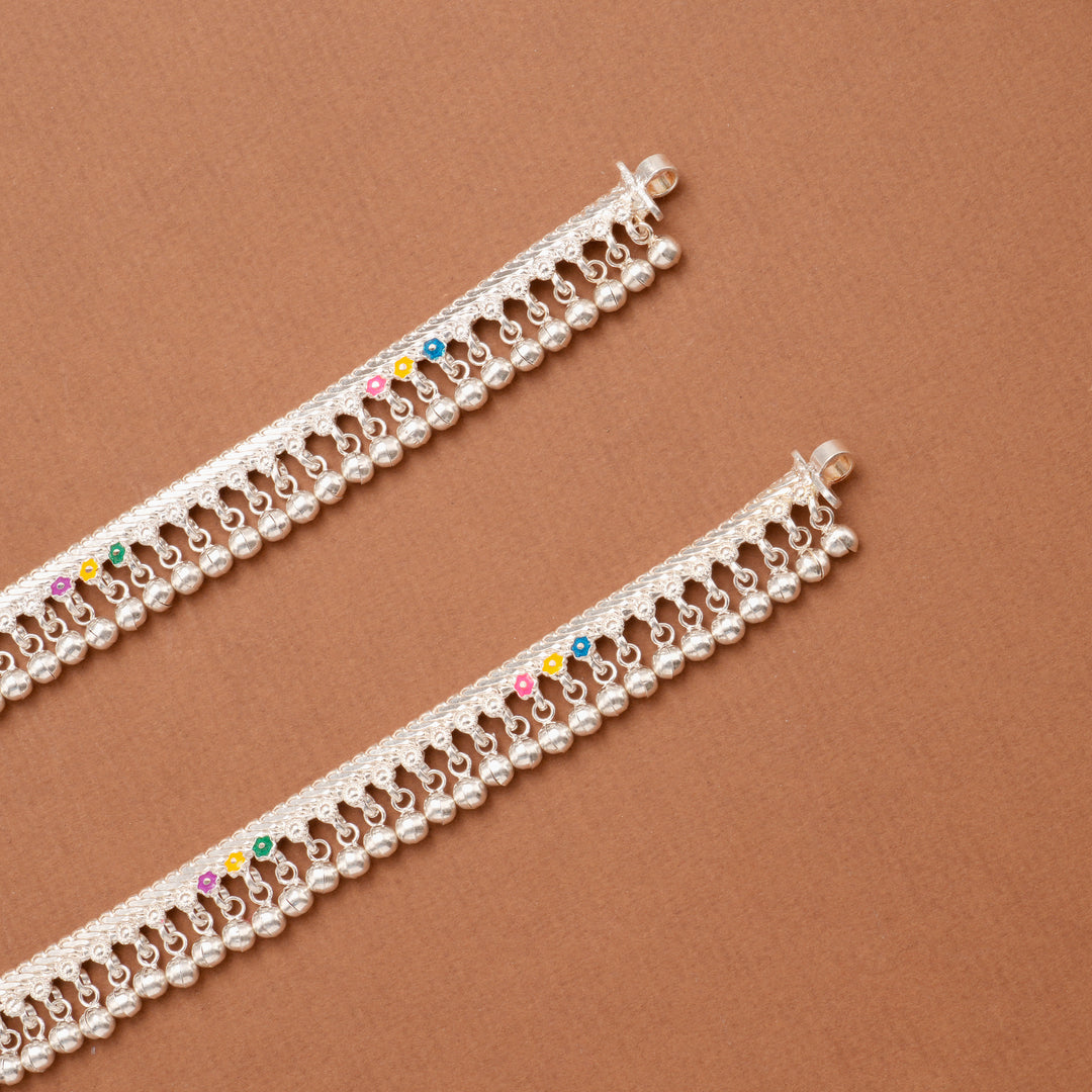 Classic Enamel Link Bell Silver Anklet