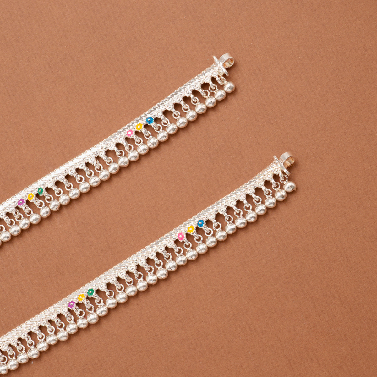 Classic Enamel Link Bell Silver Anklet