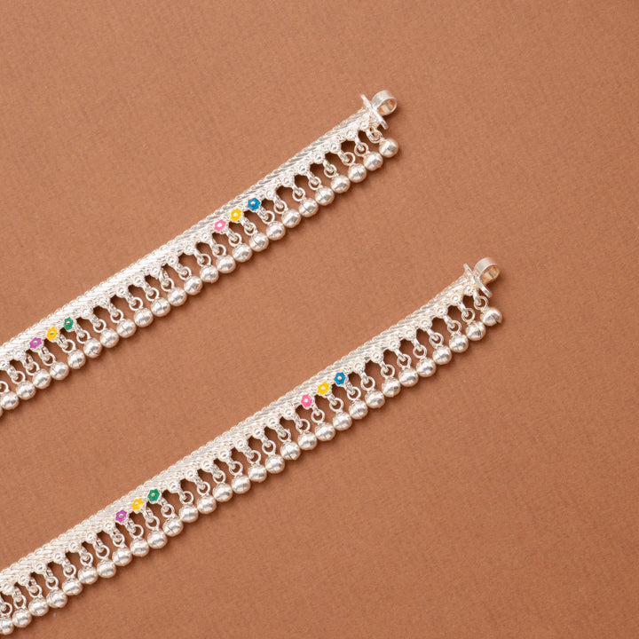 Classic Enamel Link Bell Silver Anklet