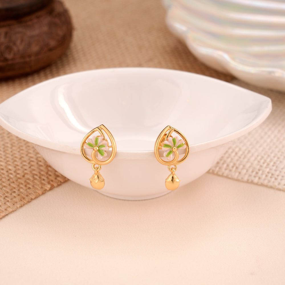Leaf and Flower Design Casting Gold Plated Stud