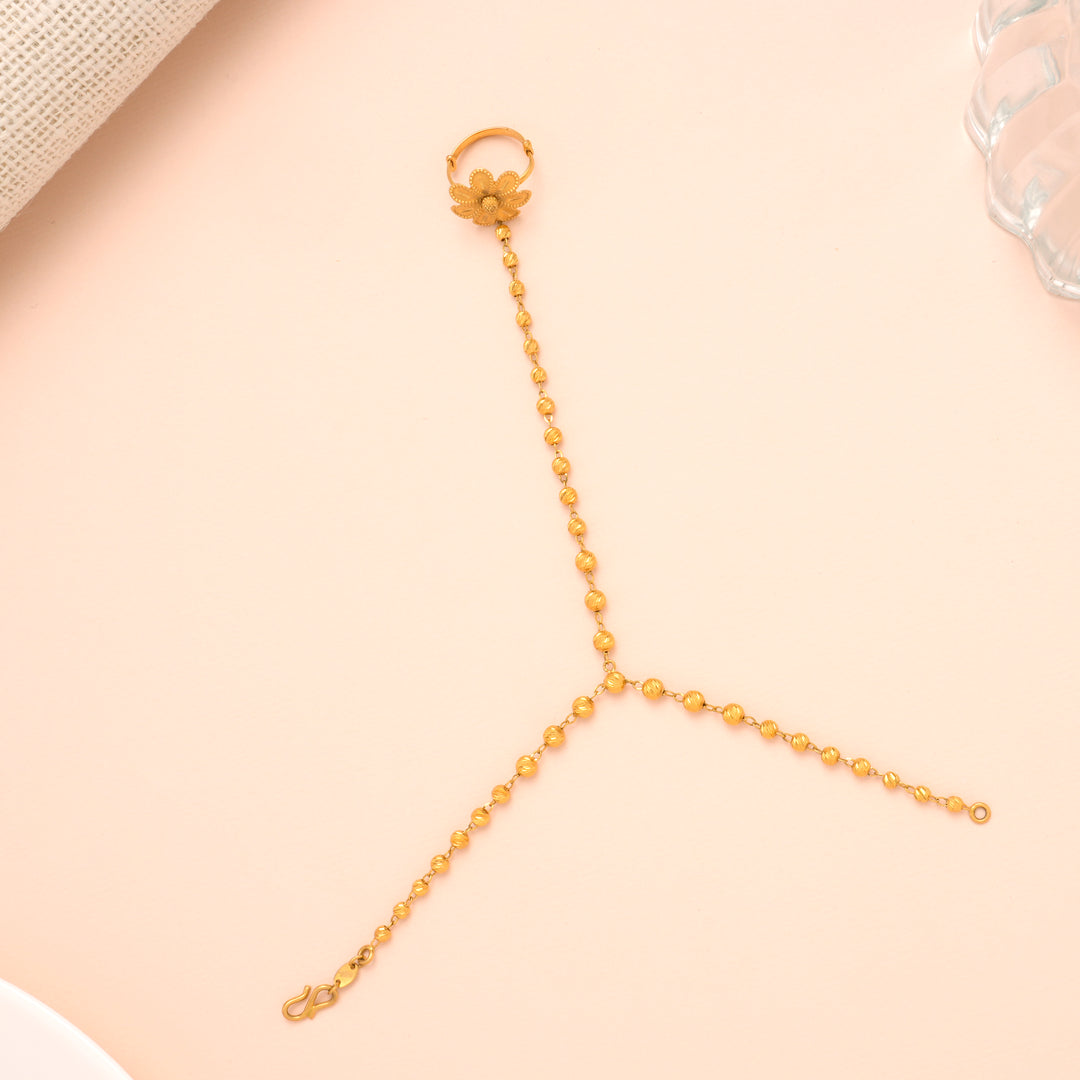 Gold Floral Balls Hath Phool Bracelet with Rings