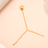 Gold Floral Balls Hath Phool Bracelet with Rings