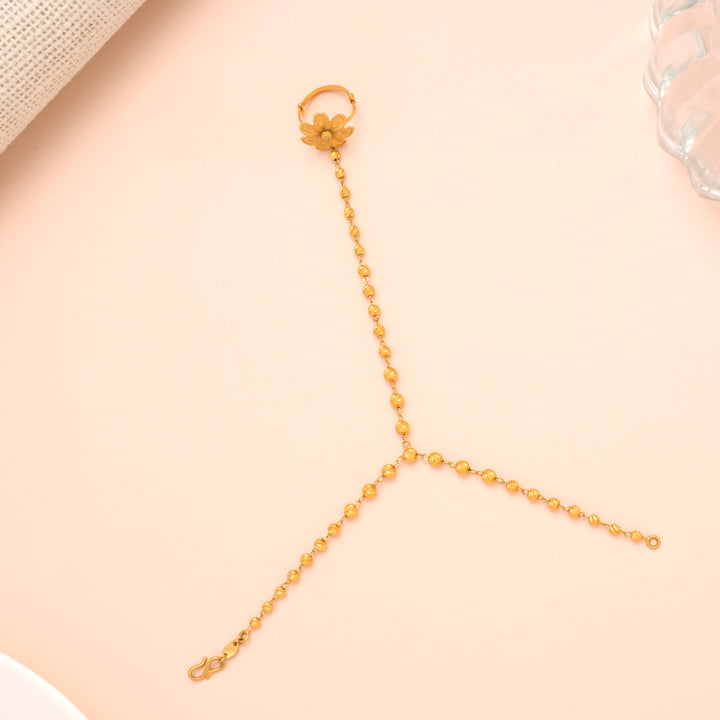 Gold Floral Balls Hath Phool Bracelet with Rings