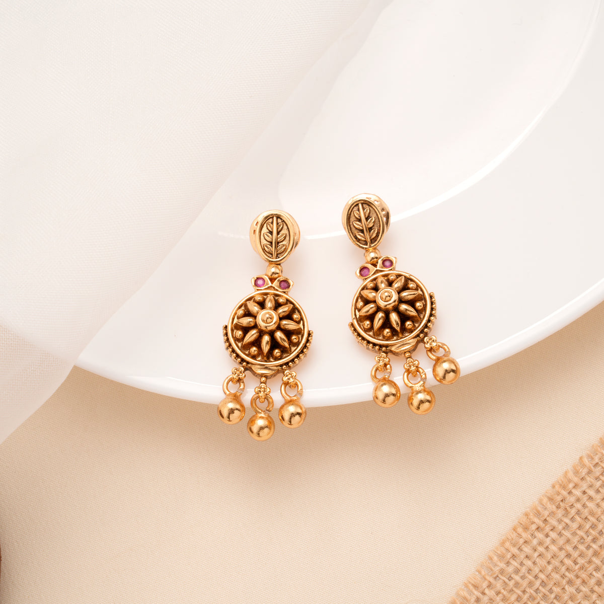 Antique Sun Burst Drops Golden Earring