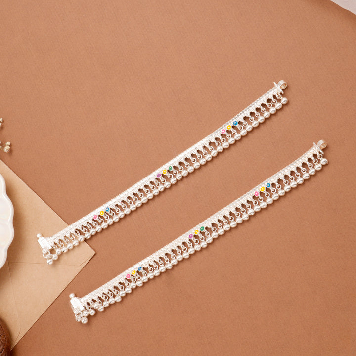 Classic Enamel Link Bell Silver Anklet