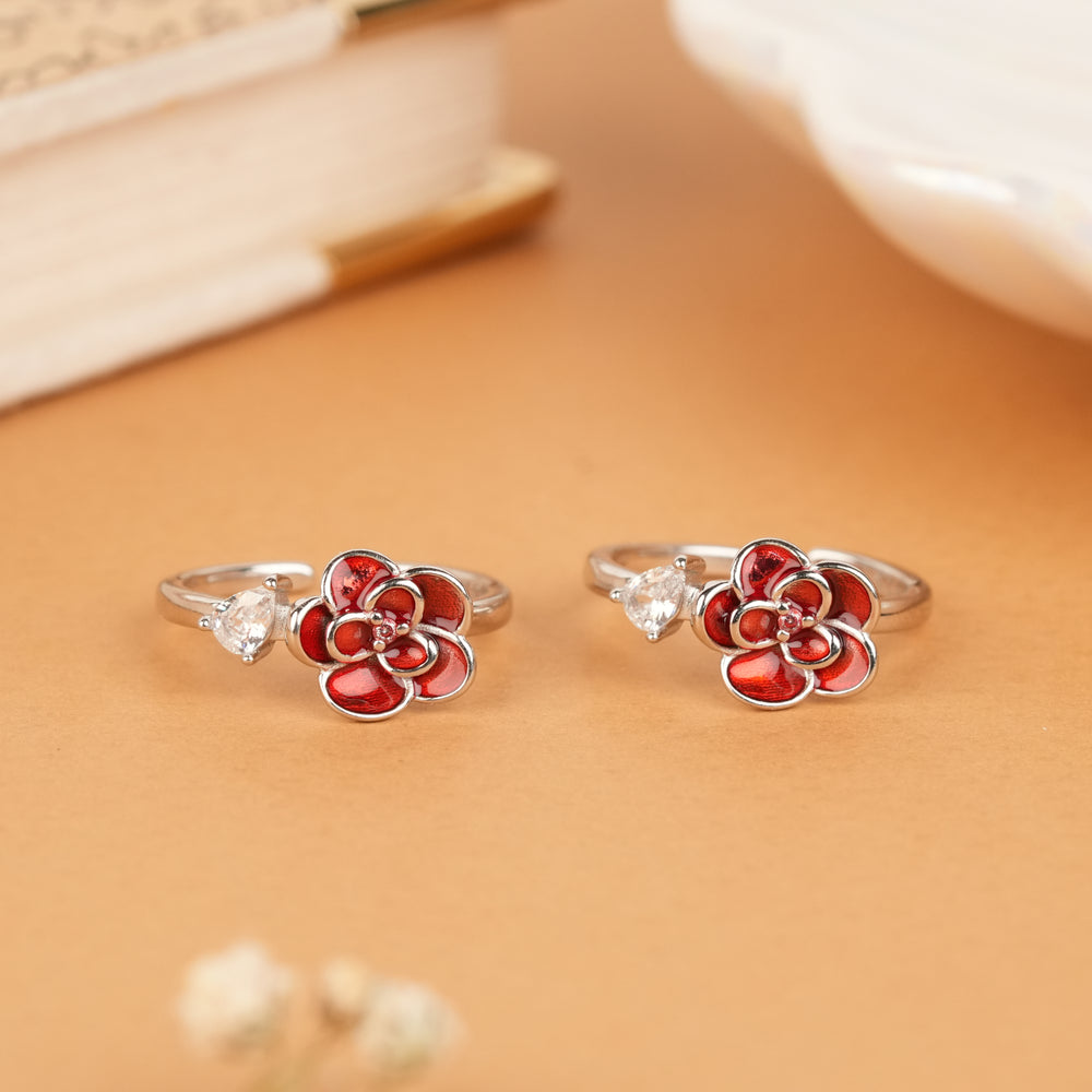 Beautiful Layer Red Rose Stone Silver Toe Ring