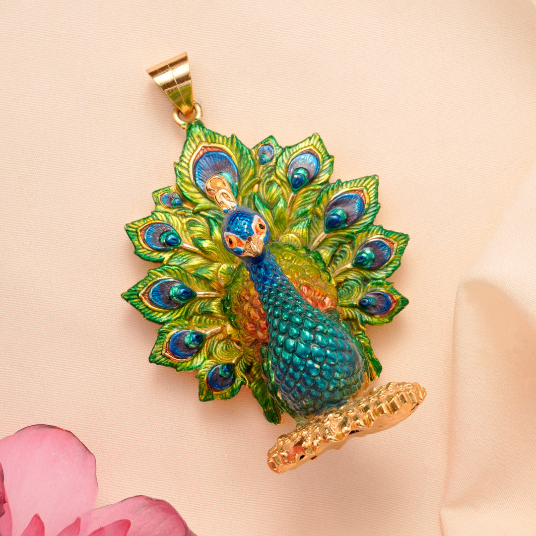 Enamel Designed Peacock Tack Pendant