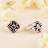 Antique Halo White Stone Silver Toe Ring