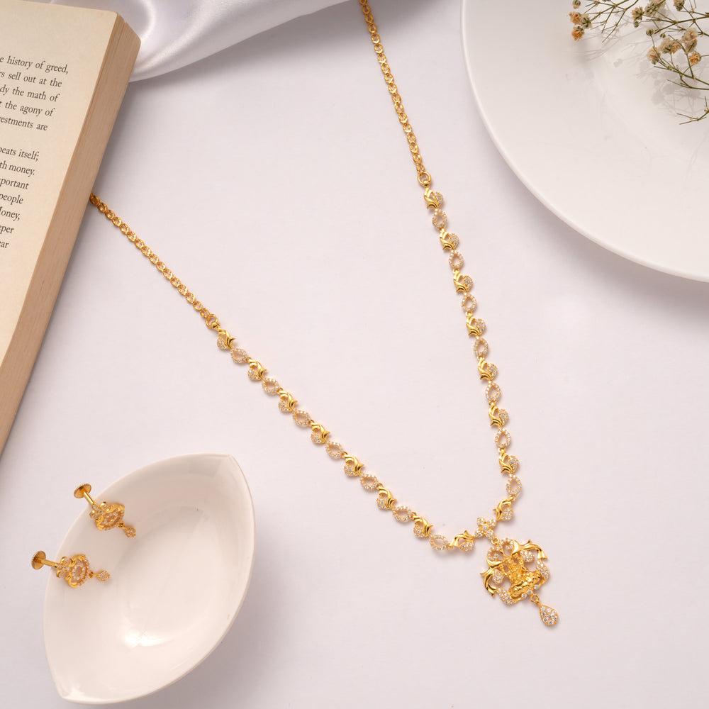White Stone with Lakshmi Golden Necklace Set