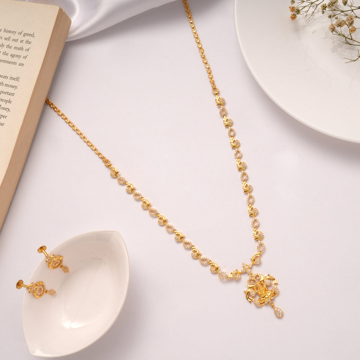 White Stone with Lakshmi Golden Necklace Set