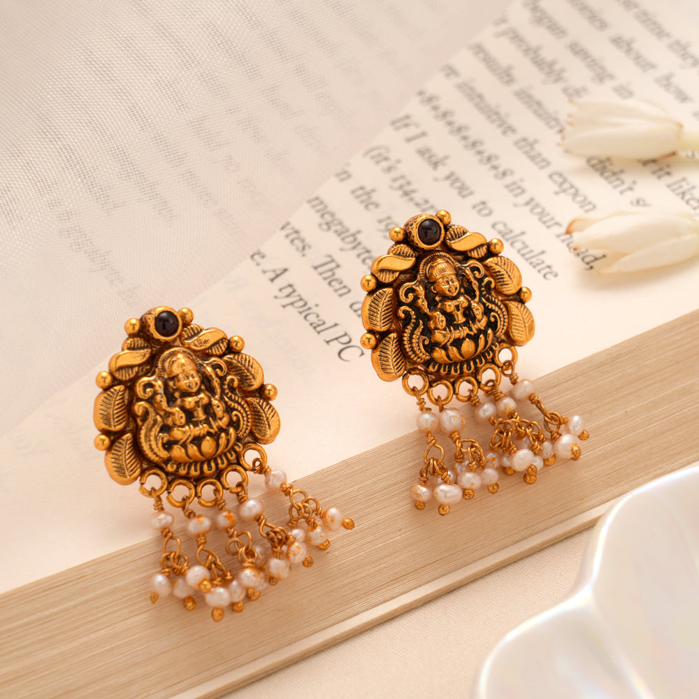Temple Lakshmi Beads Drops Golden Earrings