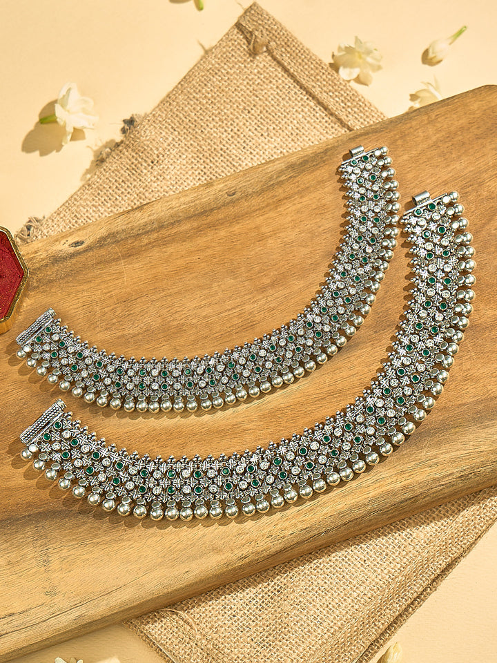 Royal Emerald Silver Antique Anklet