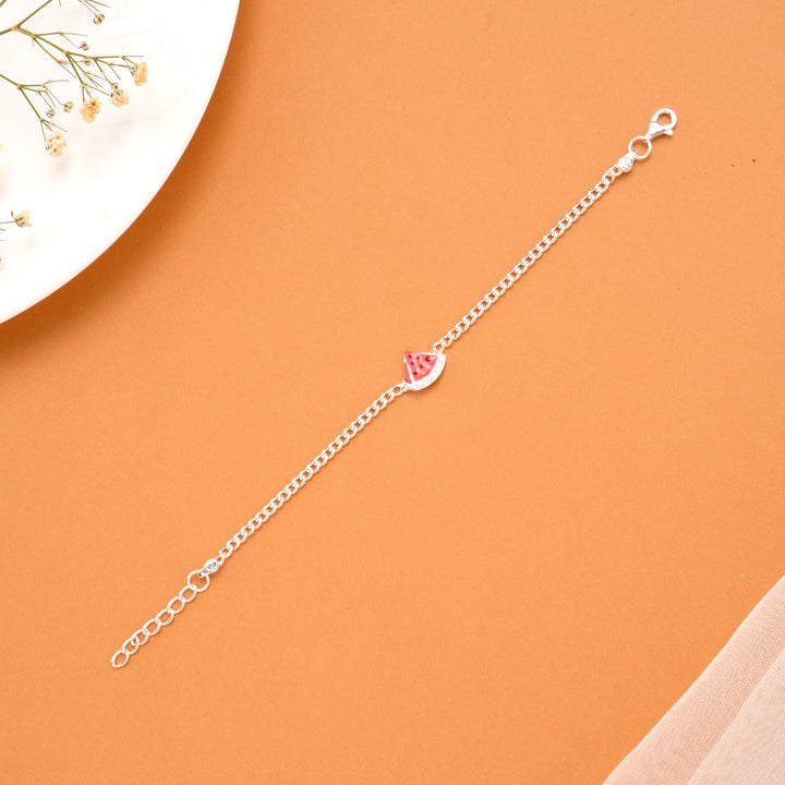 Minimal Watermelon Charm Silver Baby Bracelet