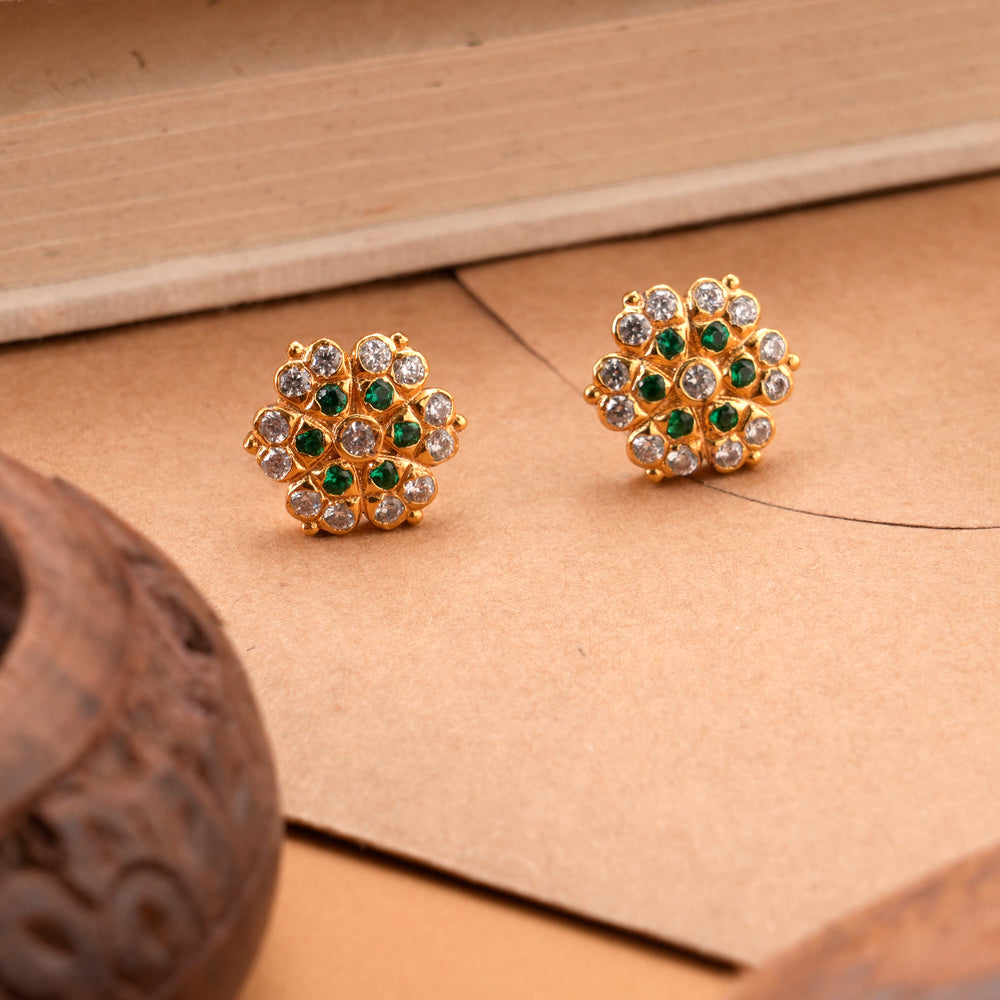 Classic Floral Kundan Studs with Emerald Stone
