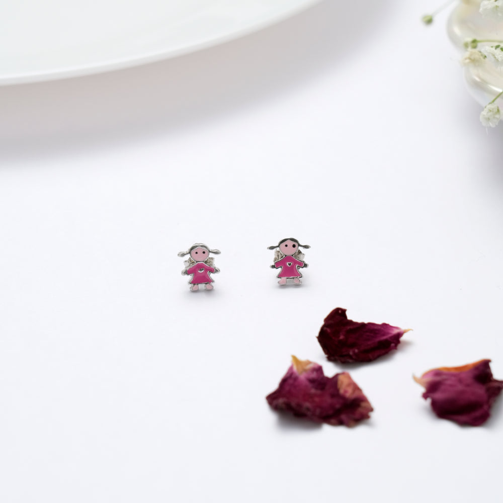 Pink Doll Silver Girl Kids Earring