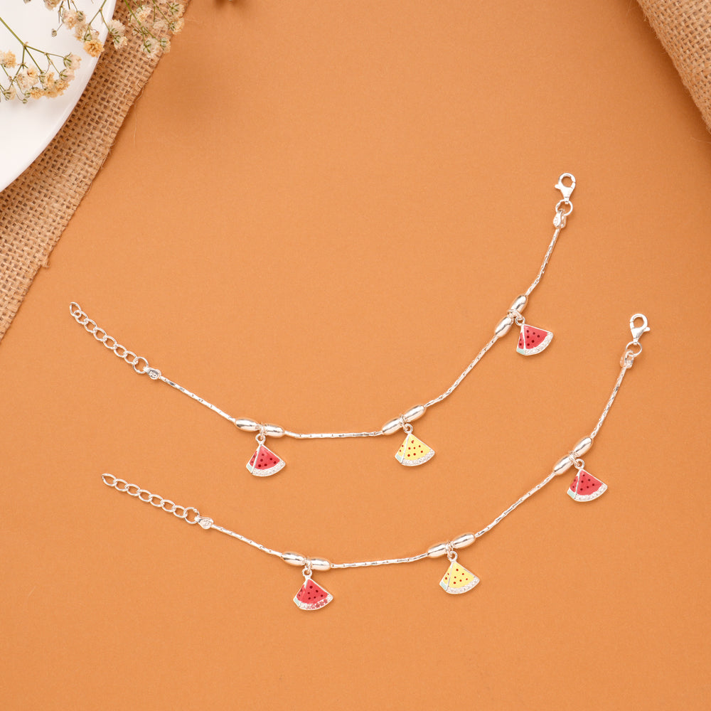 Watermelon Slice Charm Baby Silver Anklet