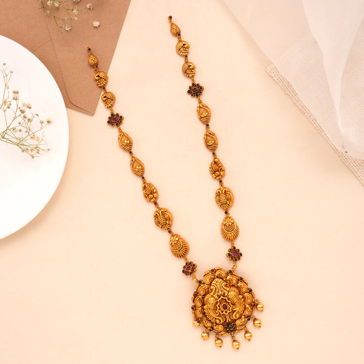 Beautiful Floral with Carved Peacock Golden Beads Haram