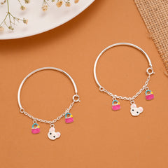 Pink Enamel Teddy Silver Baby Bangle