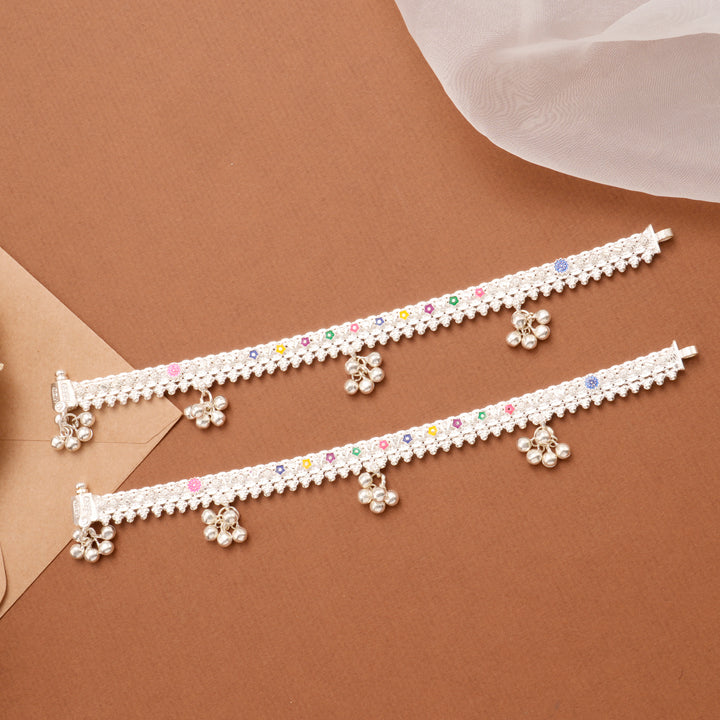 Refined Enamel Deluxe Drop Silver Anklet