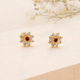 Floral Pattern Centre Ruby Golden Earring