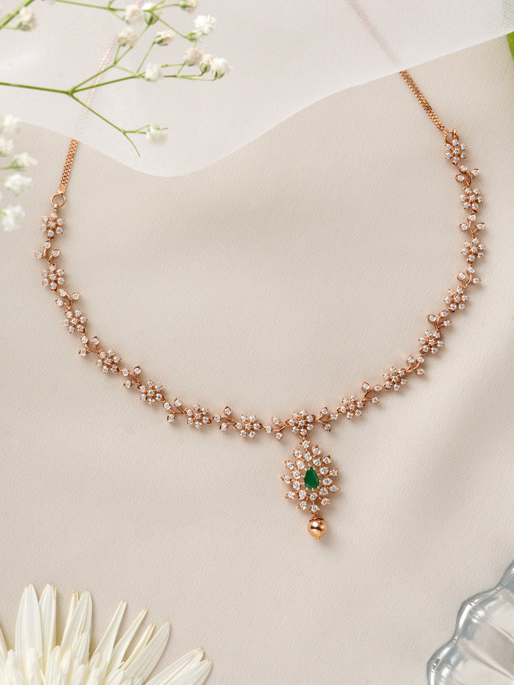Floral Emerald Diamond Rose Gold Necklace