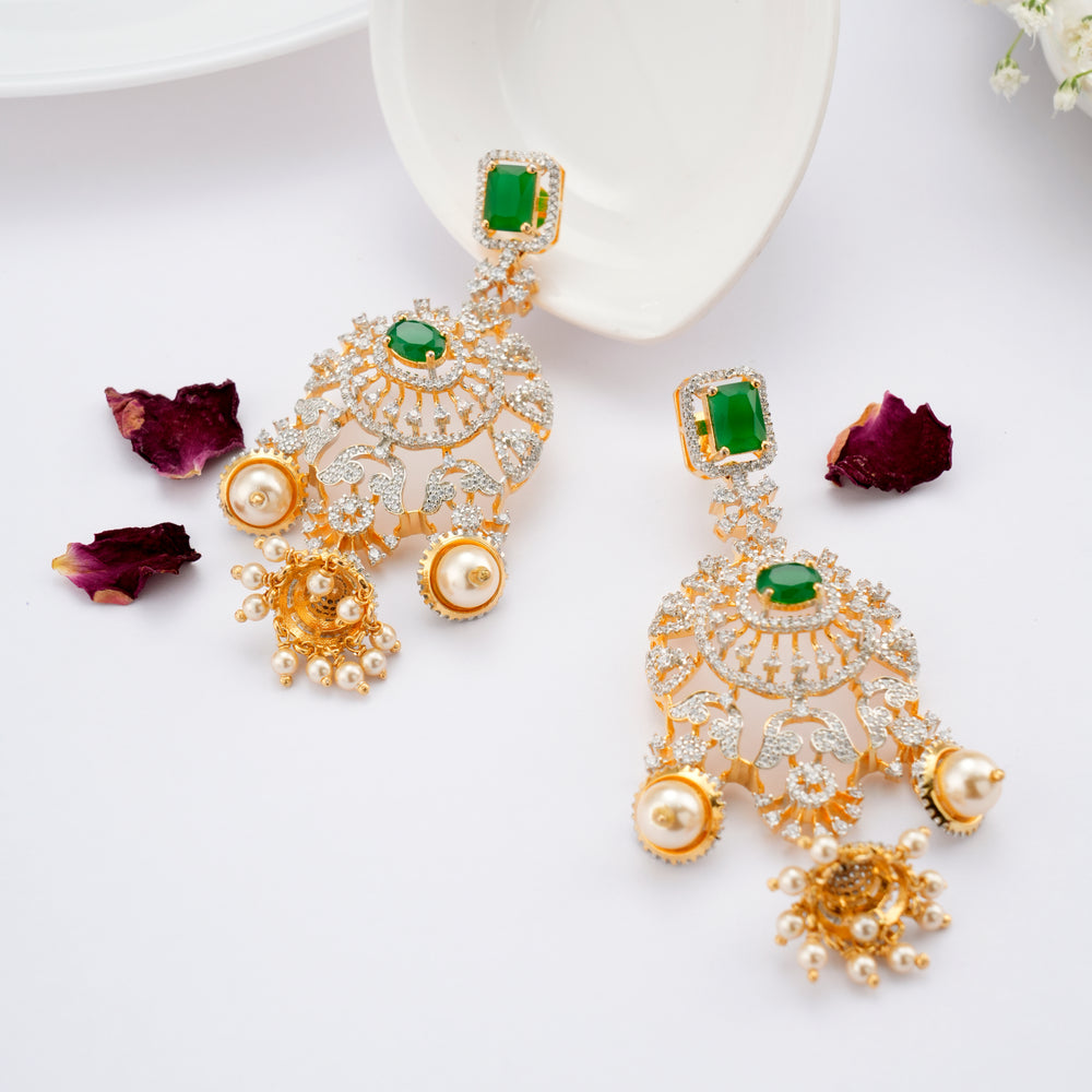 Halo Emerald Pearl Drop Swarovski Earring