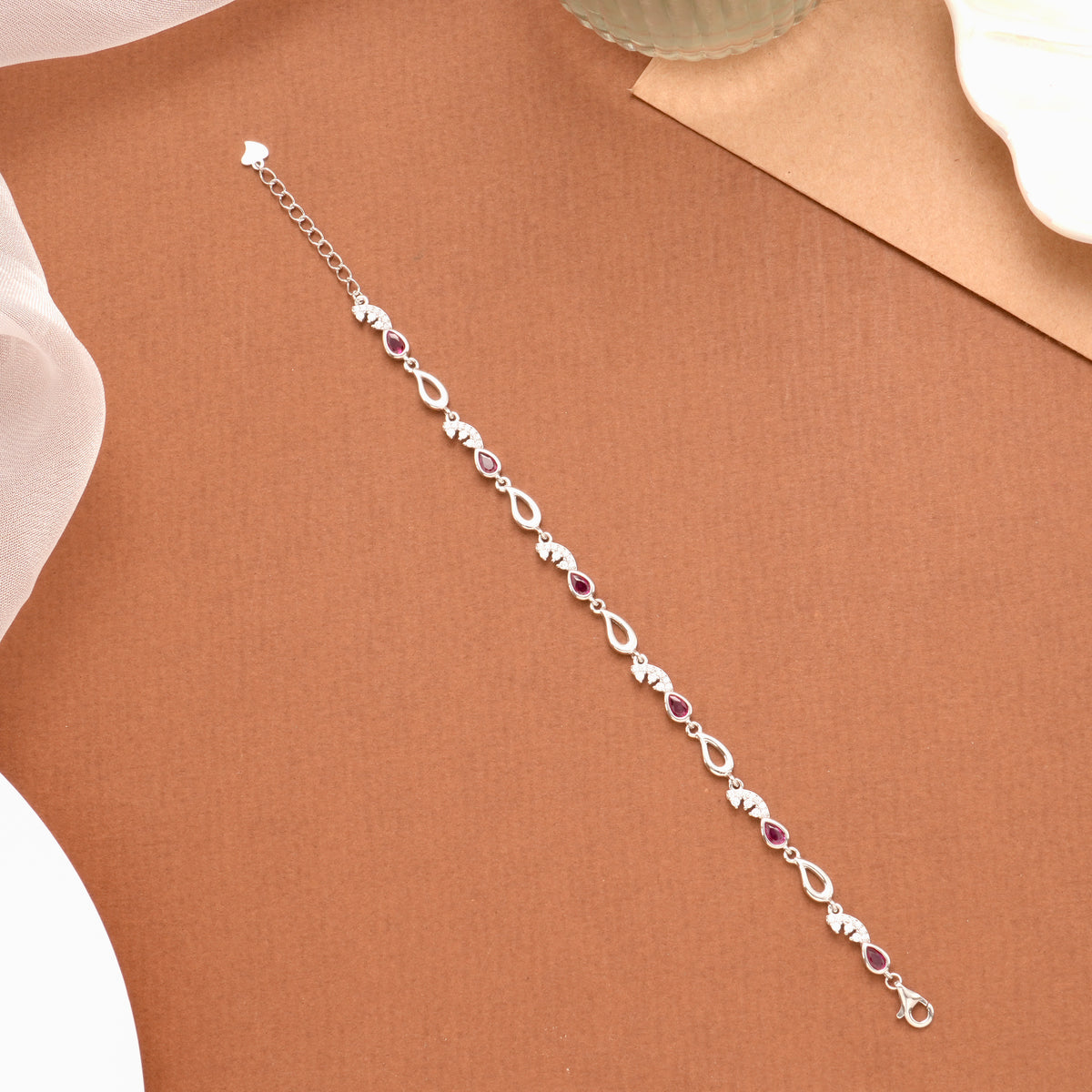 Elegant Tear Drop Purple Stone Silver Women’s Bracelet