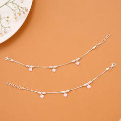 Charm Pink Heart Silver Baby Anklets