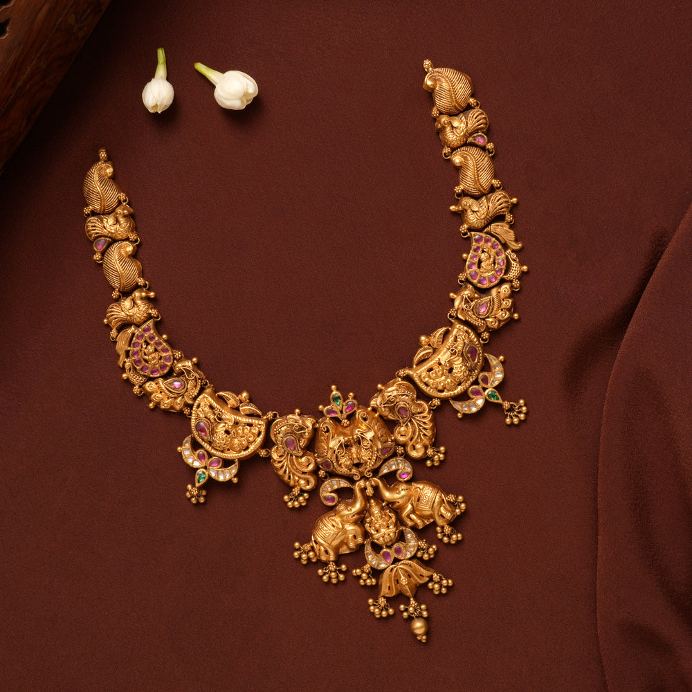 Traditional Gaja Lakshmi Ruby Gold Necklace