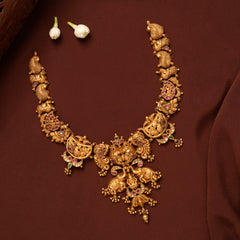 Traditional Gaja Lakshmi Ruby Gold Necklace