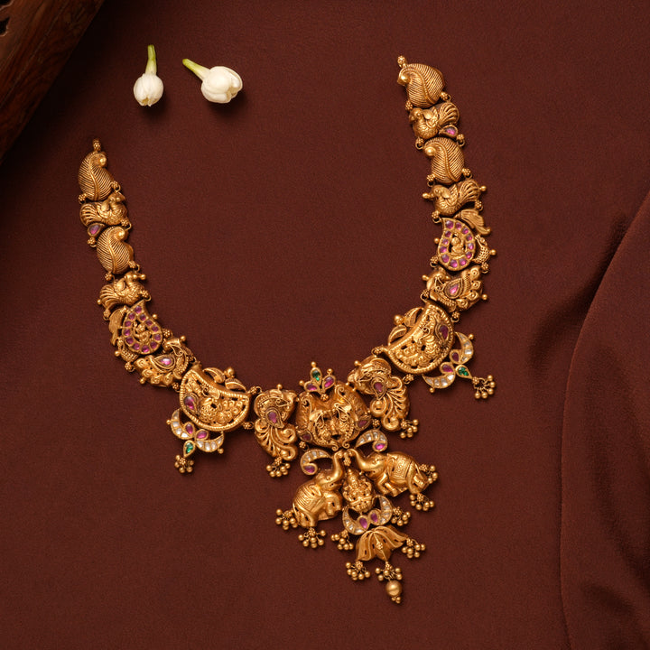 Traditional Gaja Lakshmi Ruby Gold Necklace